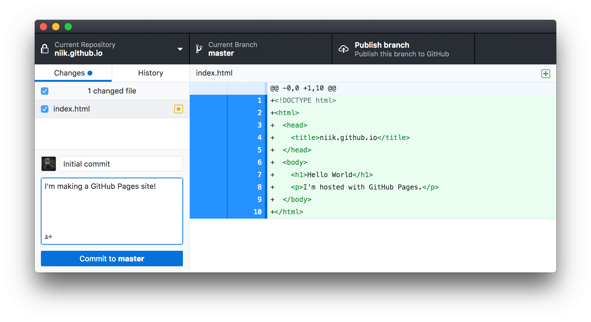 GitHub Pages interface